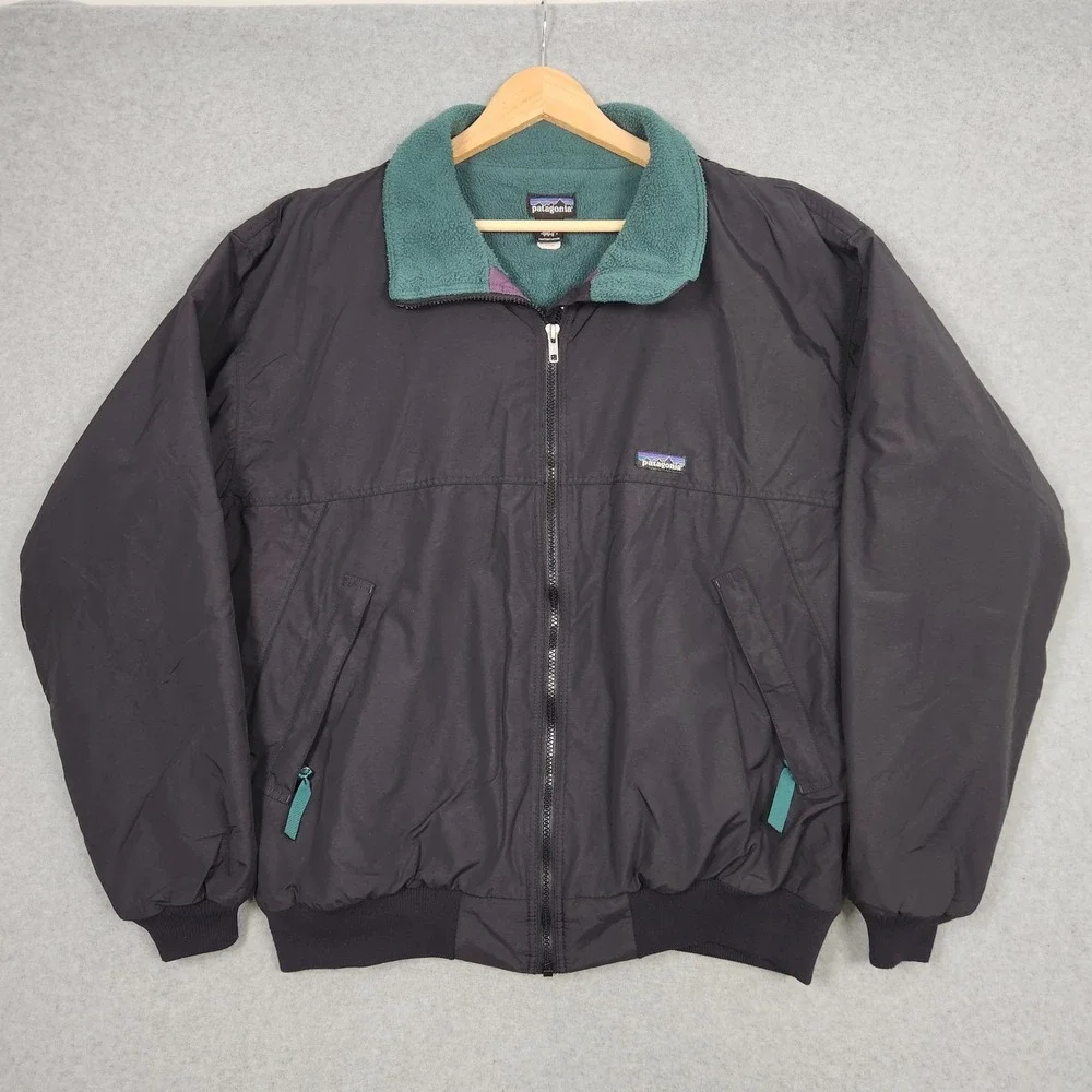 Vintage Patagonia Shelled Synchilla Large Black Bomber Jacket Fleece 90s 95 USA